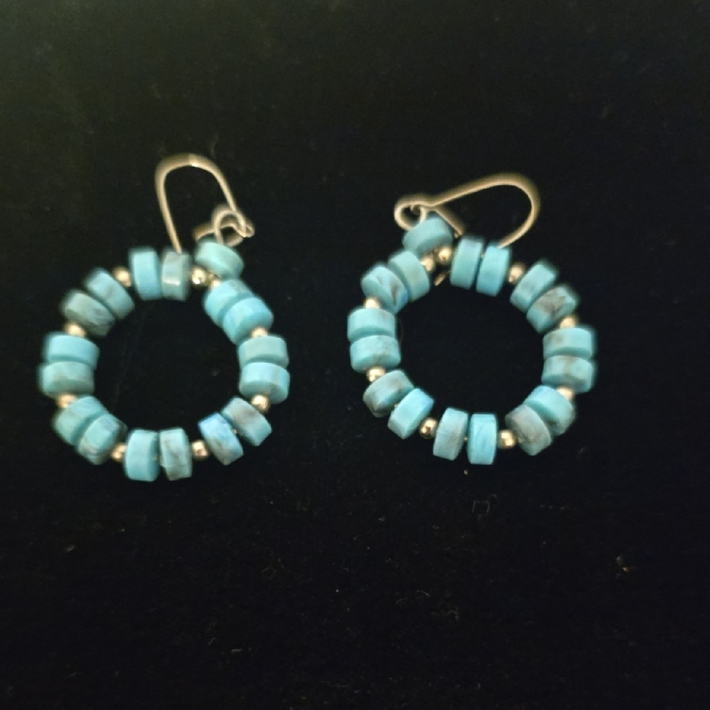 Turquoise Tube Bead Hoop Earrings